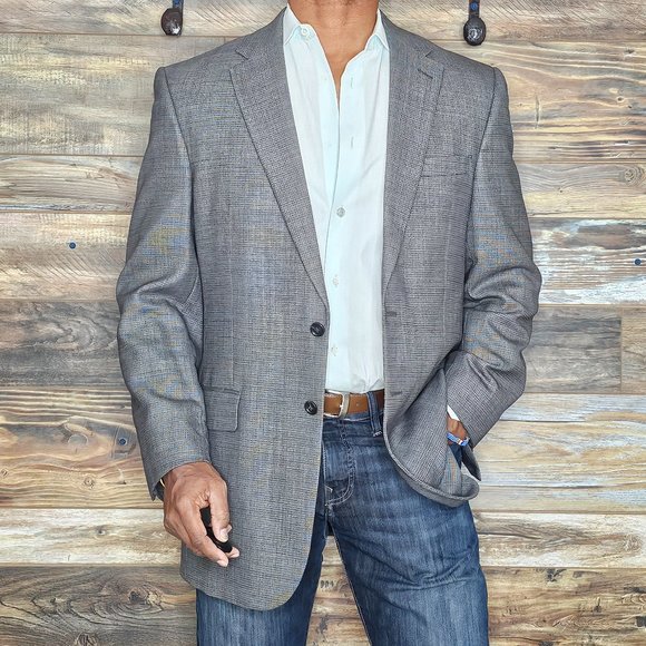 Jos. A. Bank Travelers Collection Tailored Fit Wool Gray Geometric Blazer 42L - Picture 4 of 9